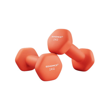 Set van 2 dumbbells van 1 kg, neopreen, oranje, gietijzer – krachttraining