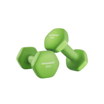 Neopreen dumbbells 2 x 2 kg – groen, gietijzer, comfortabele grip
