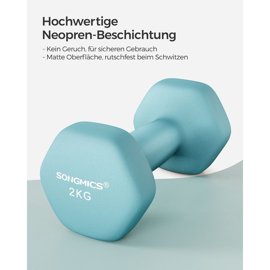 2-teiliges Kurzhantel-Set – Neoprenbeschichtung – 16 x 8 x 10 cm – Hellblau