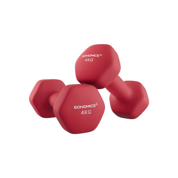 Rode gietijzeren dumbbells met neopreen coating - krachttraining - 2 x 4 kg