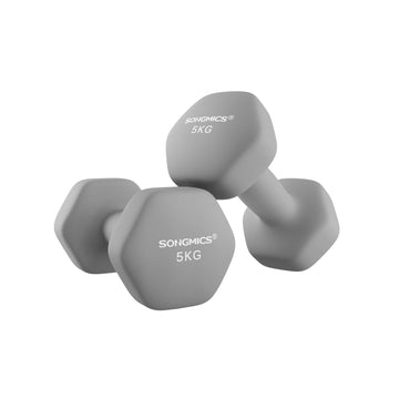 Neopreen dumbbellset - grijs - gietijzer - 2 x 5 kg - ergonomische grip