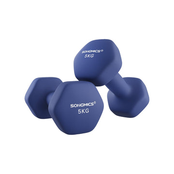 Neopreen dumbbells 2 x 5 kg, blauw, gietijzer, krachttraining