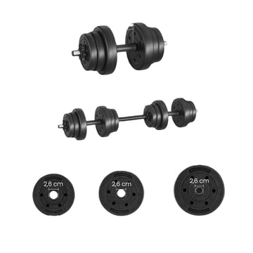 2-in-1 Halterset - Barbellset - Verstelbare Gewichten - Ruimtebesparend - 2 x 10 kg - Zwart