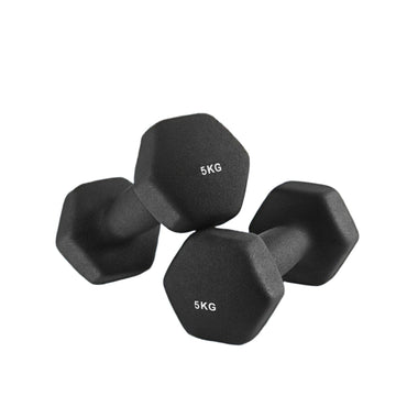 2-delige dumbbellset 2 x 5 kg - hexagonaal - ergonomische handgreep
