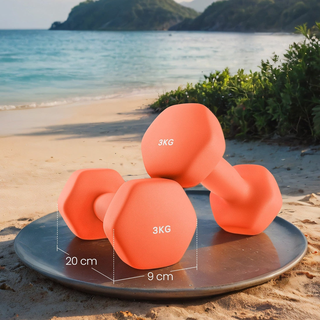 2-delige dumbbells 3 kg - neopreen coating - 20 x 9 cm