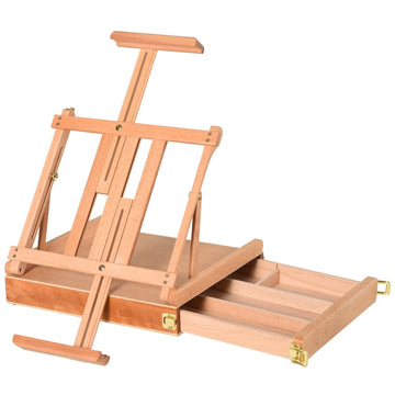 Koffer-ezel - Houten schildersezel met lade | Kleur: Naturel | Afmetingen: 42x36x12,5 cm