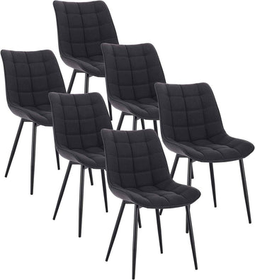 Set van 6 eetkamerstoelen met rugleuning, linnen zitting, metalen poten | 46x40,5x85,5 cm