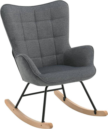 Gepolsterde schommelstoel met houten sledes | Donkergrijs | 69x95x90 cm