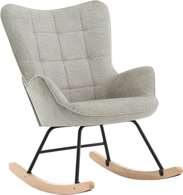 Schommelstoel fauteuil met houten sledes | Grijs | 69x95x90 cm