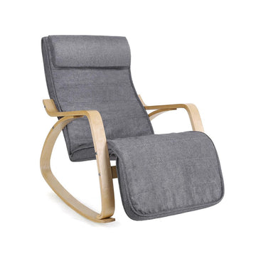 Schommelstoel - ergonomisch - berkenhout - linnenlook - grijs - 67 x 115 x 91 cm