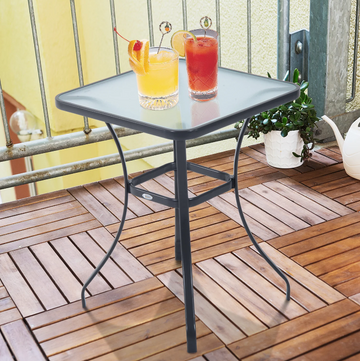 Vierkante tuintafel - metalen tafel met glazen blad | Kleur: Zwart | Afmetingen: 68,5x68,5x84 cm
