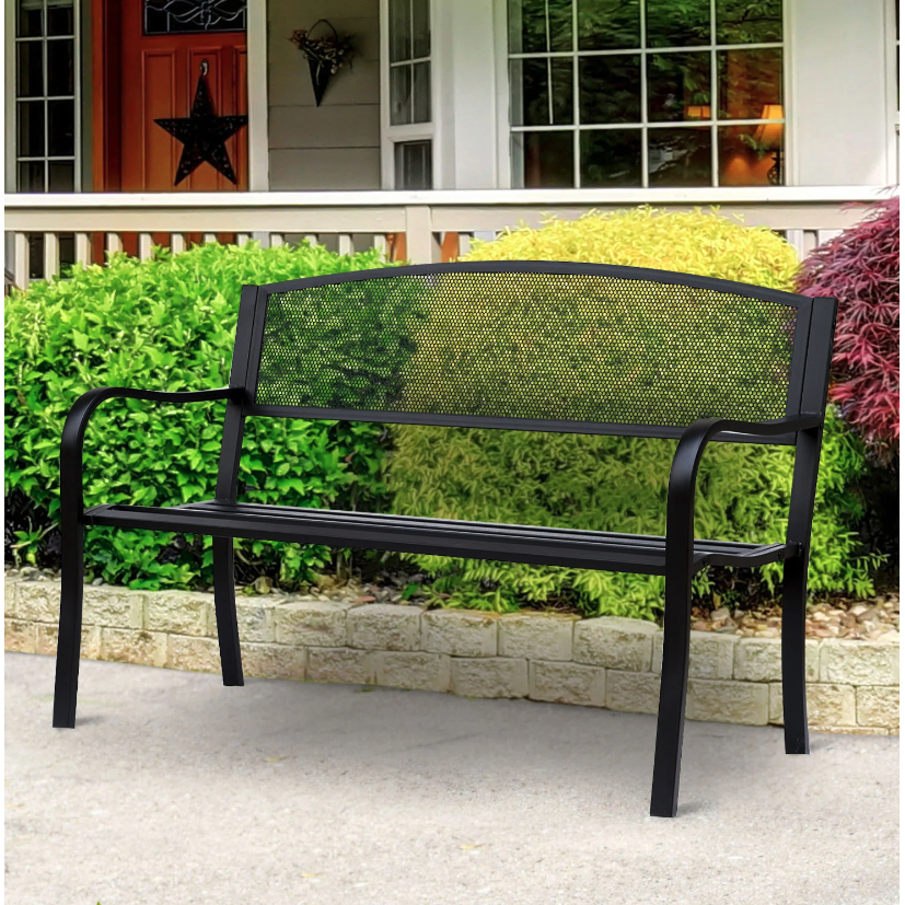 Gartenbank für 2 Personen - Schwarze Stahl-Gartenbank | Farbe: Schwarz | Maße: 127x60x87 cm