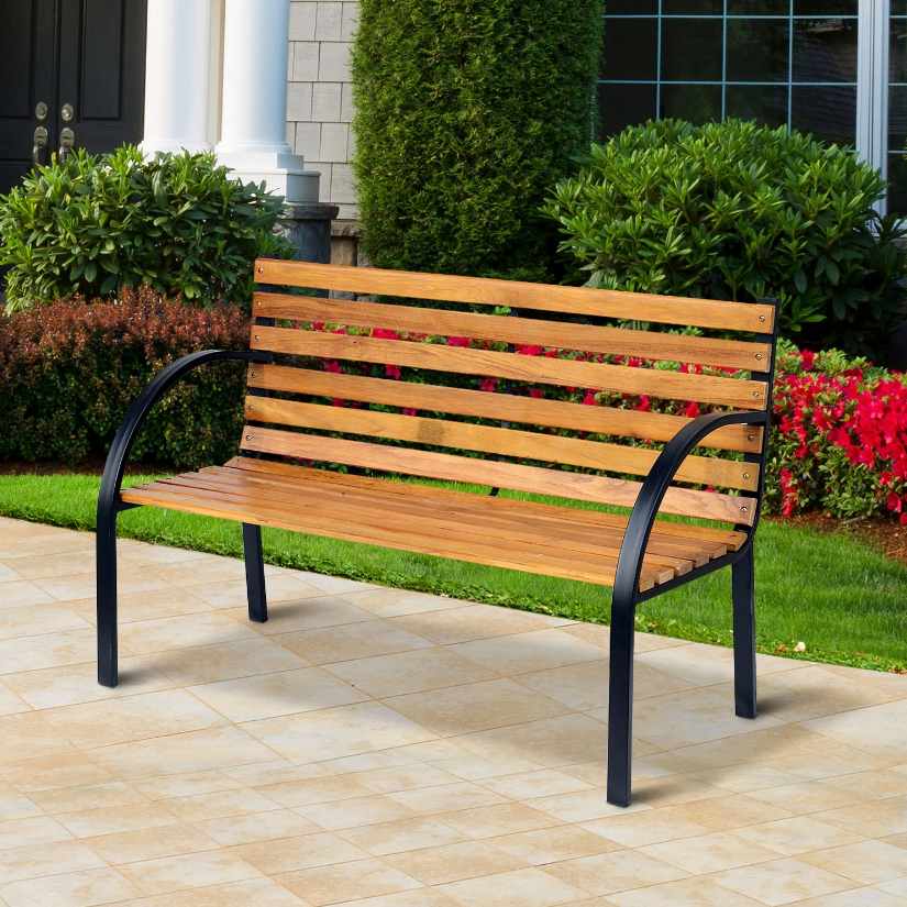 Gartenbank aus Holz für 2 Personen | Farbe: Natur | Abmessungen: 122x60x80 cm
