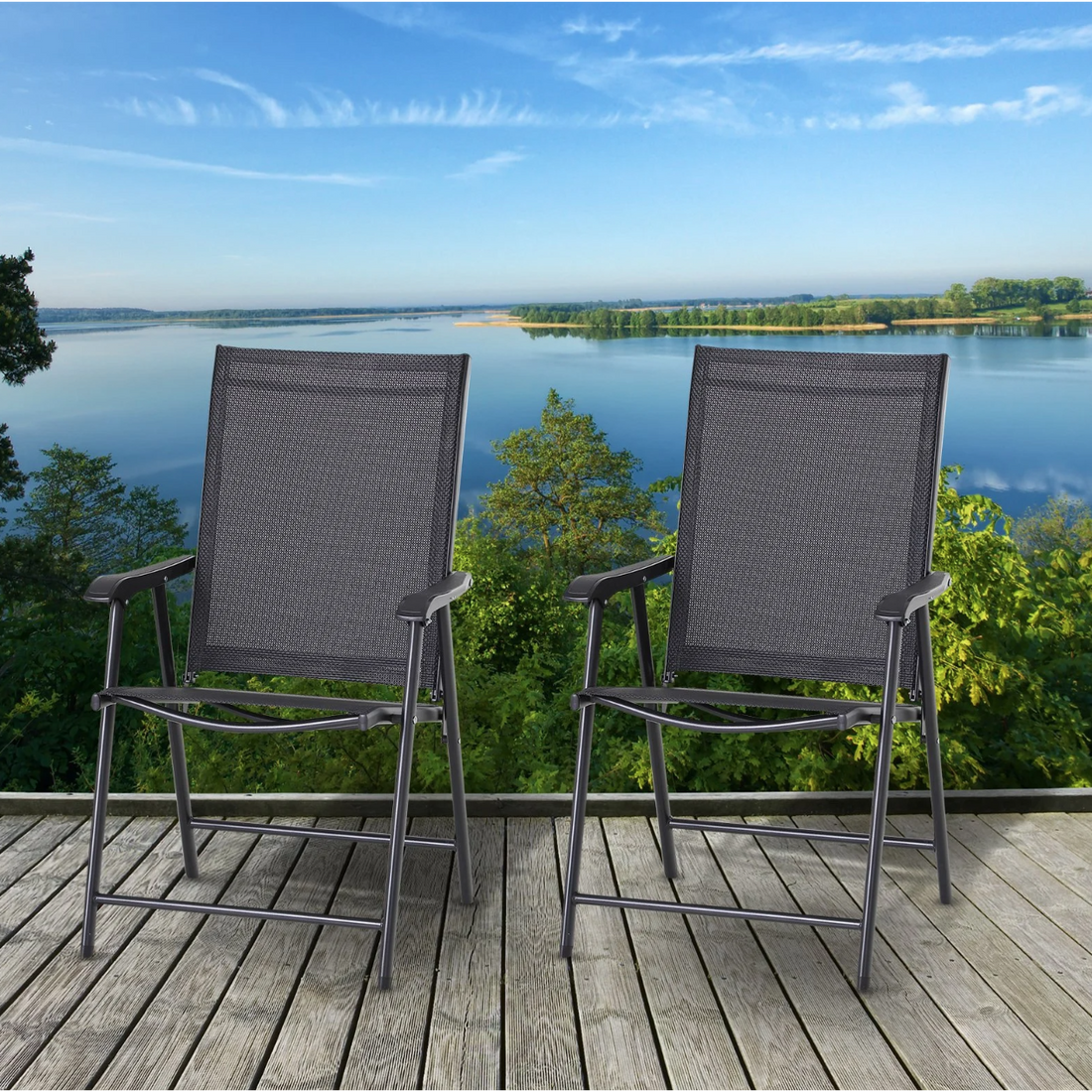 Opvouwbare tuinstoelen set van 2 | Kleur: Zwart | Afmetingen: 58x64x94 cm
