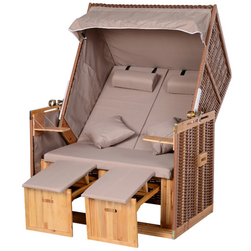 Dubbele strandstoel met verstelbare rugleuning en luifel | Kleur: Beige | Afmetingen: 118x79x150 cm