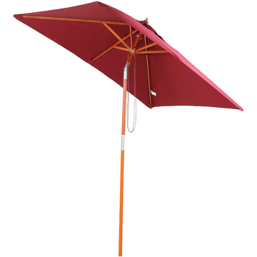 Rechthoekige houten parasol met kabeltrek | Kleur: Bordeauxrood | Afmetingen: 150x200x230 cm