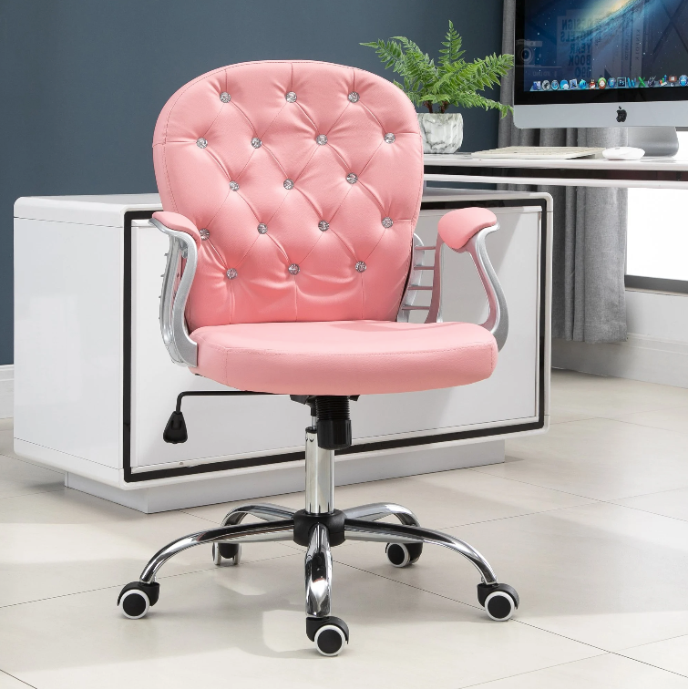 Roze bureaustoel met armleuningen | Kleur: Roze | Afmetingen: 60.5x59.5x95-105 cm