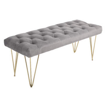 Velvet bankje voor hal en eetkamer | Kleur: Grijs | Afmetingen: 44.5x116x49 cm