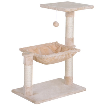 Katten krabpaal met hangmat en speeltje | Kleur: Beige/grijs | Afmetingen: 36x50x70 cm
