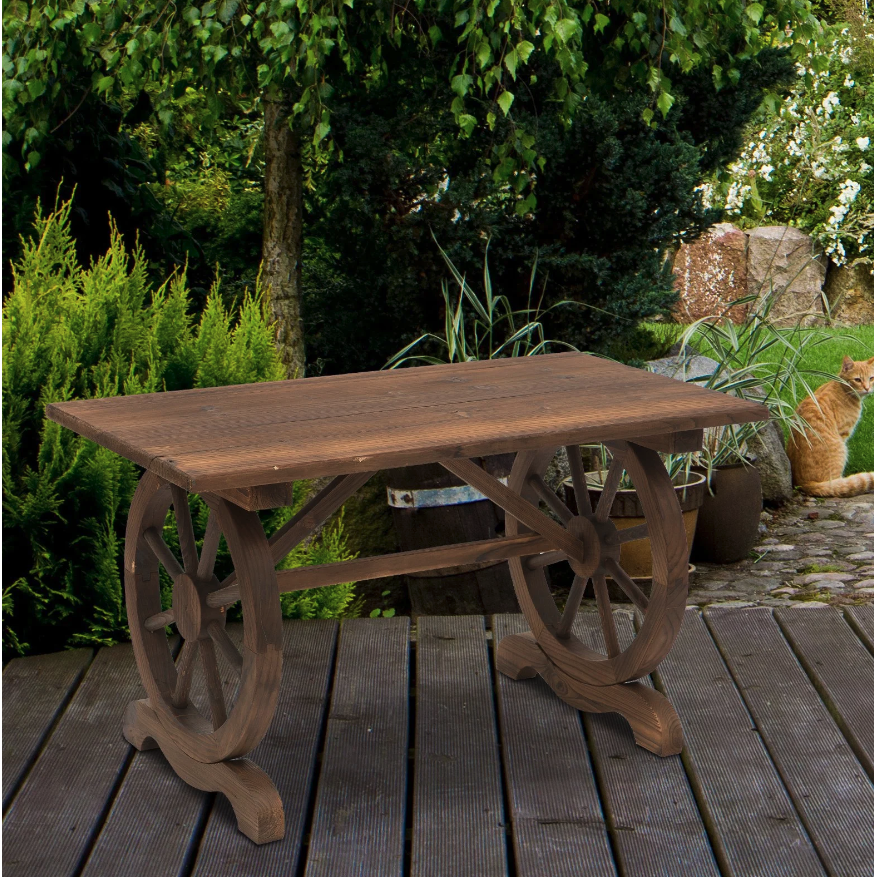 Houten tuintafel met wielen | Kleur: Naturel | Afmetingen: 60x115x65 cm
