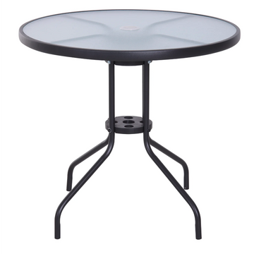 Ronde tuintafel met glazen tafelblad - Bistrotafel | Kleur: Zwart | Afmetingen: 80x80x72 cm