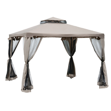 Tuinpaviljoen met dubbel dak en muskietennet | Kleur: Beige | Afmetingen: 294x294x265 cm