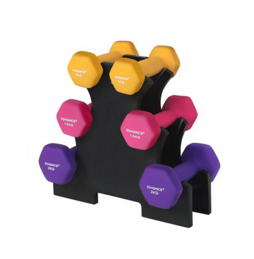 Halterset 6-delig - Hexagon - Dumbbells - 2 x 1 kg - 2 x 1,5 kg - 2 x 2 kg