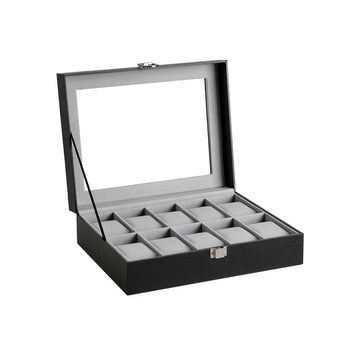 Horlogedoos voor 10 horloges - organizer - reisetui - zwart - 25 x 7,5 x 20 cm