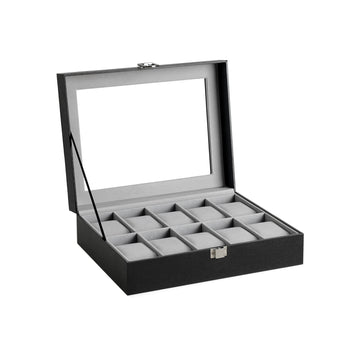 Horlogedoos - Horloge-organizer - MDF - PU - Fluweel - Glas - 25 x 7,5 x 20 cm