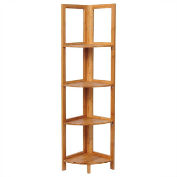 Bamboe hoekrek met 4 planken | Naturel | 27x27x120 cm