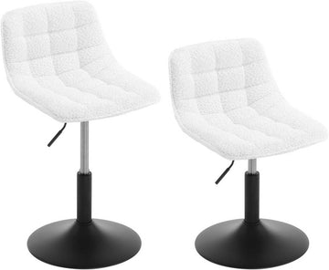Set van 2 barstoelen met rugleuning van chenille | Wit | 42,5x35x38-49,5 cm