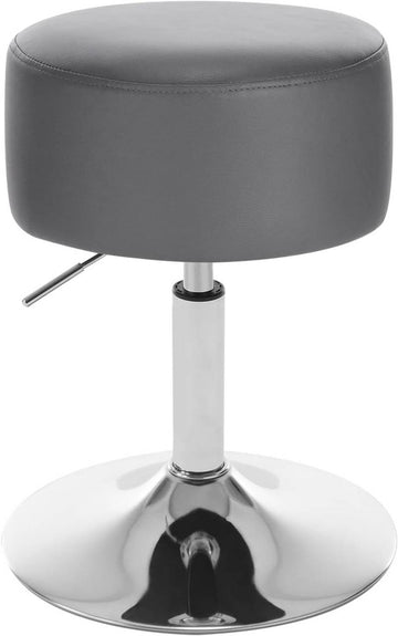 Ronde make-upkruk, barkruk en werkkruk van kunstleer | Grijs | 35,5x35,5x44-56 cm
