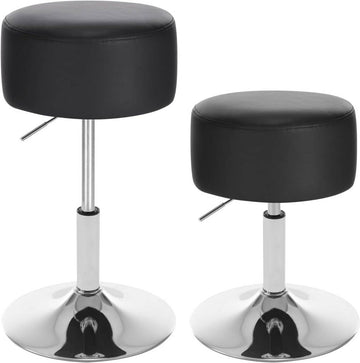 Ronde draaibare barkruk 2-delige set van kunstleer | Zwart | 38,5x38,5x54-69 cm