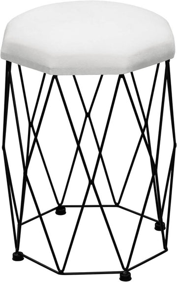 Make-upkruk met fluwelen zitting en metalen frame | Wit + Zwart | 30x30x44,5 cm