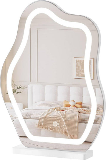 Make-upspiegel met ledverlichting, dimbaar, wolkvormig zonder frame | Wit | 43x8,5x56 cm