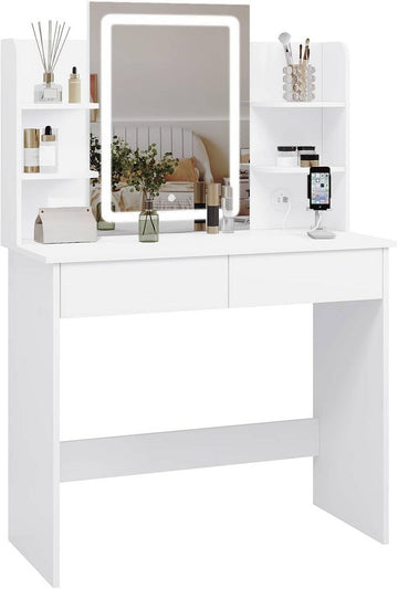 Make-uptafel met spiegel en LED-verlichting | Wit | 90x40x135 cm