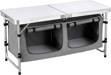 Verstelbare campingtafel met opbergtas | Wit en Grijs | 47x120x62-69,5 cm