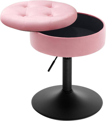 Verstelbare barhocker met opbergruimte van fluweel | Roze | 38x38x50-66,5 cm