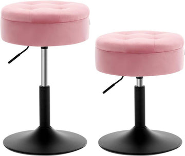 Set van 2 verstelbare fluwelen barstoelen met opbergruimte | Roze