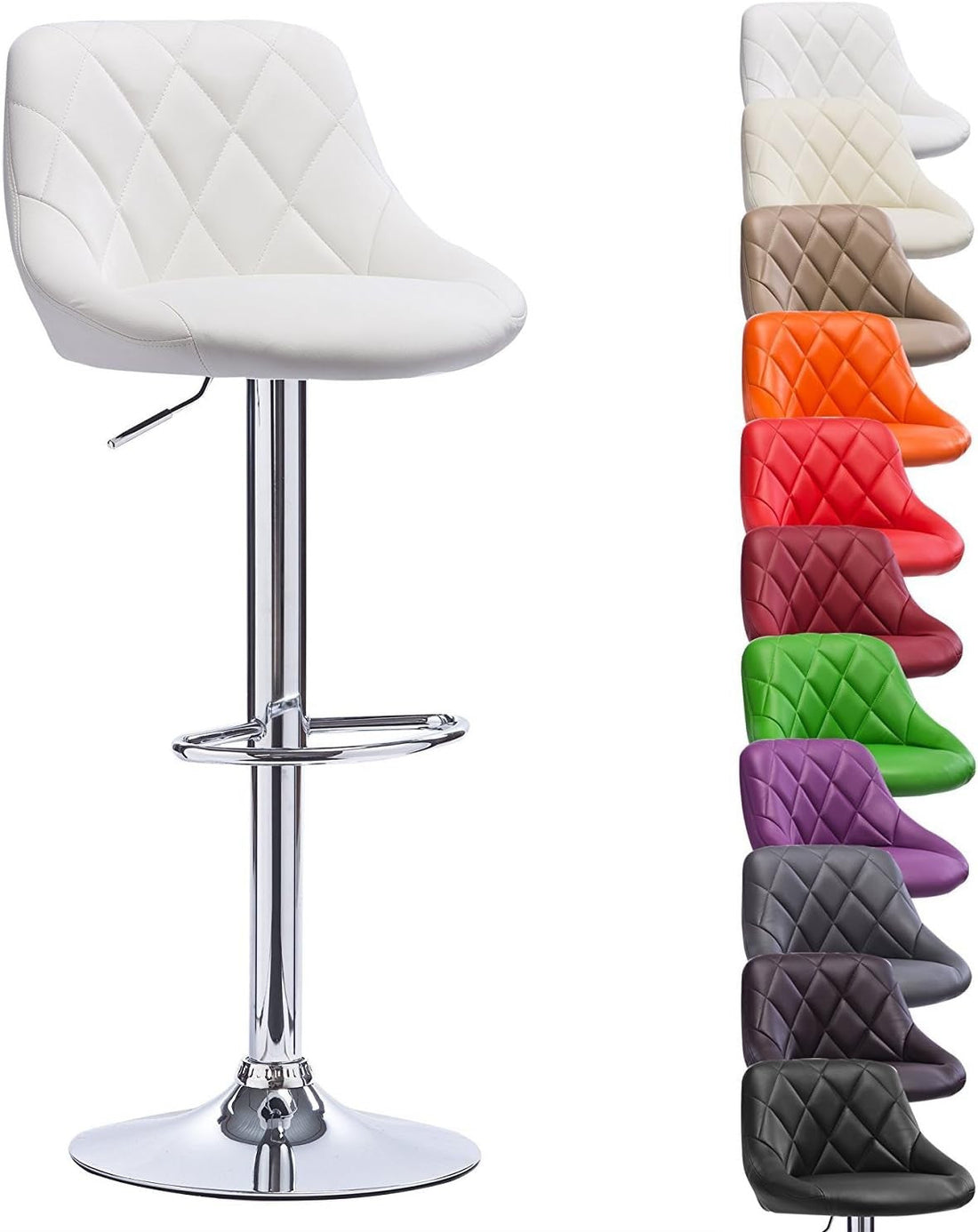 Justerbar barstol med ryggstöd | Vit | 35x38x83-104 cm