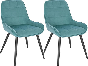 Set van 2 eetkamerstoelen van fluweel met rugleuning | Turquoise | 38x43x81,5 cm