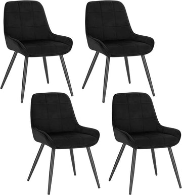 Set van 4 eetkamerstoelen met fluwelen bekleding en rugleuning | Zwart | 38x43x81,5 cm