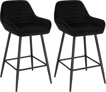 Barhocker met armleuningen 2-delige set fluweel | Zwart | 32,5x37x64 cm