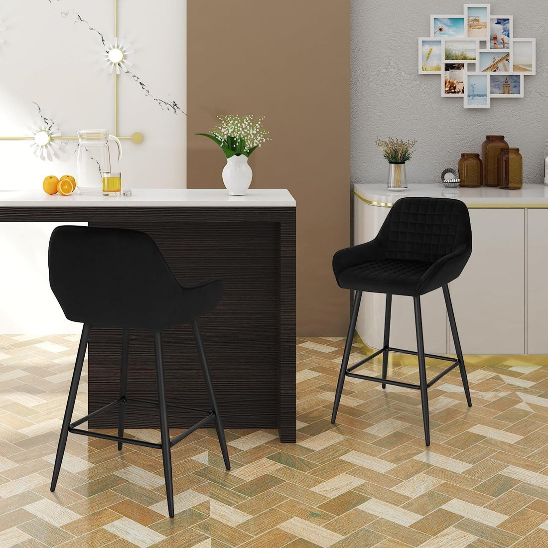 Barpall med armstöd 2-pack sammet | Svart | 32,5x37x64 cm