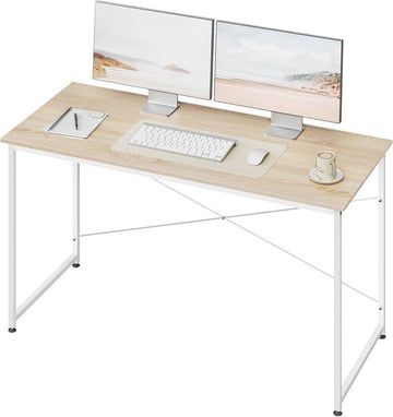 Bureau met metalen frame | Helle eik, wit | 140x60x75 cm