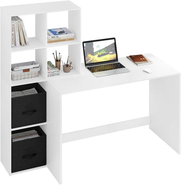 Bureau met boekenkast en opbergruimte | Wit | 140,5x50x134 cm