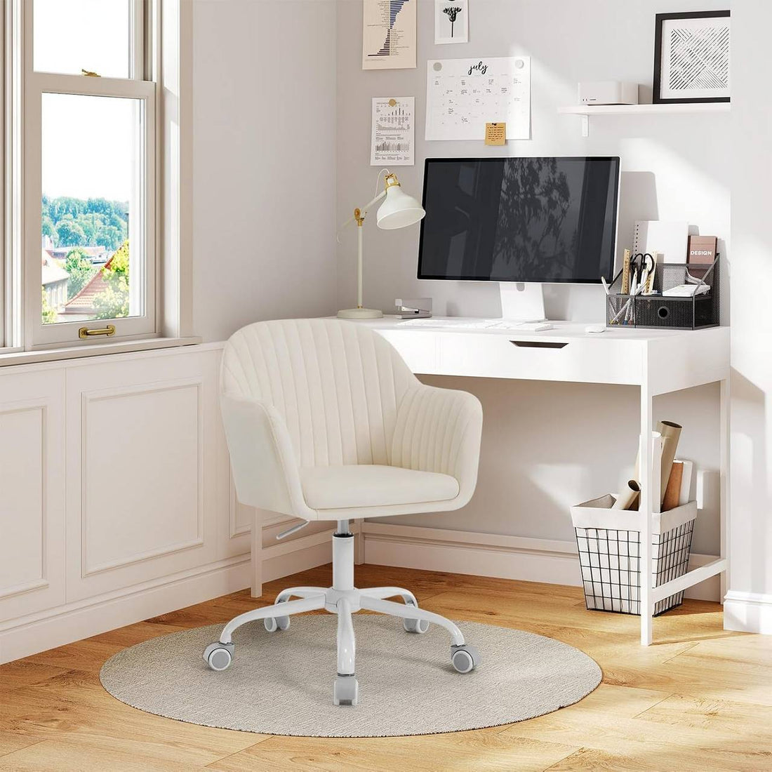 Ergonomisk kontorsstol med armstöd och sammet | 58x58,5x79,5-87 cm