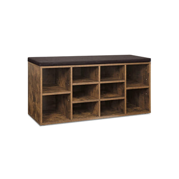 Schoenenbank met 10 vakken, donkerbruin, linnenlook, 104 x 30 x 48 cm