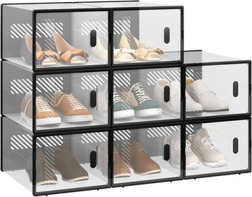 Stapelbare schoenenbox met magnetische deur, kunststof | 35x25x19 cm