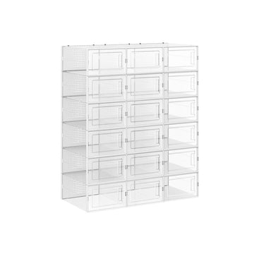 Schoenenbox set van 18 - transparant, stapelbaar, wit - 33,3 x 23 x 14 cm